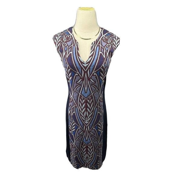 Anthropologie HD in Paris Blue Cleo Jacquard Sheath Knit Panel Dress Sz Small - Picture 3 of 14